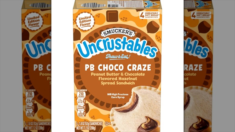 A box of Uncrustables PB Choco Craze frozen sandwiches