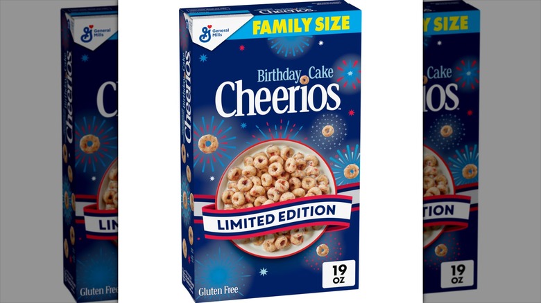 A box of Birthday Cake Cheerios