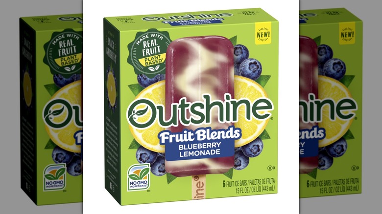 A box of Outshine Fruit Blends Blueberry Lemonade bars.