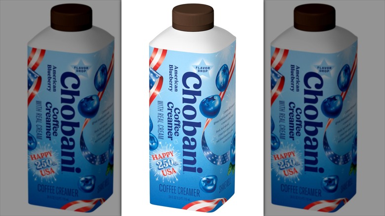 A container of Chobani American Blueberry Coffee Creamer.