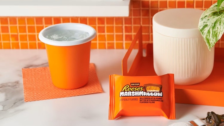 A Reese's Marshmallow Big Cup package sits on a kitchen countertop.