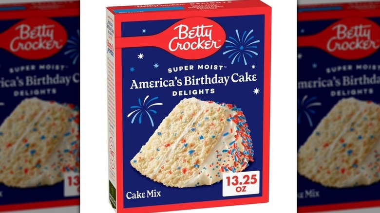 Box of Betty Crocker Super Moist Delights America's Birthday Cake Mix