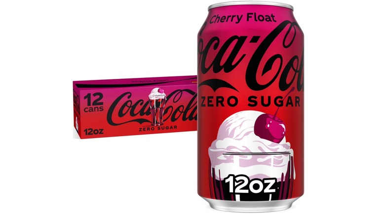 Cherry Float Coke Zero can alongside package.