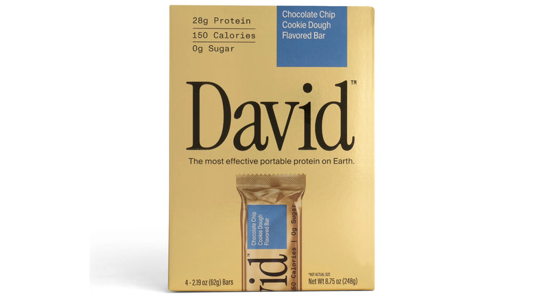 A golden David protein bar package.