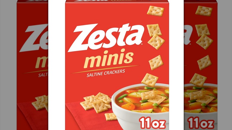A box of Zesta Minis saltine crackers