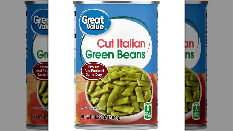A can of Great Value Cut Italian Green Beans