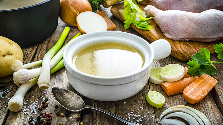 Bowl of chicken stock