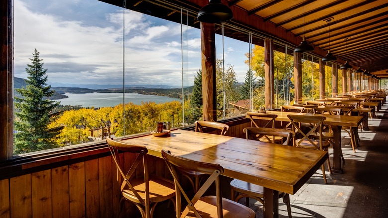 Gorgeous Huntington House Tavern dining room with stunning lake and mountain views