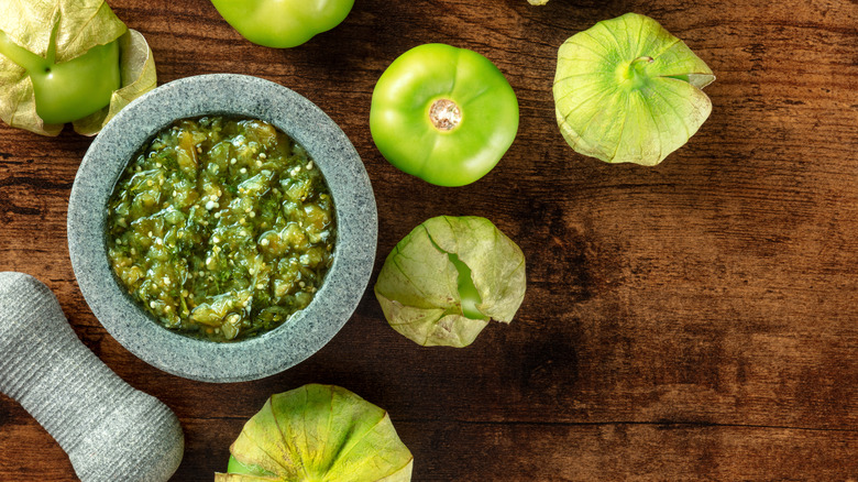 bowl of tomatillo salsa verde