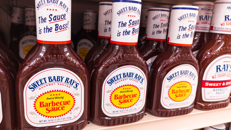 Sweet Baby Ray's sauce on shelves.