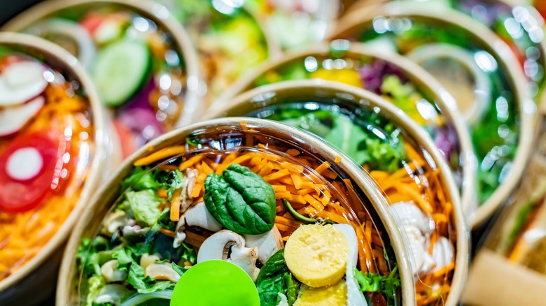 prepackaged salads on display