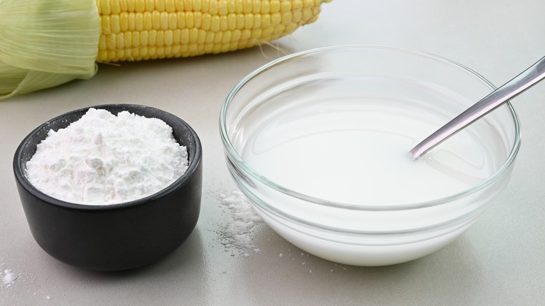 bowl of cornstarch and cornstarch slurry