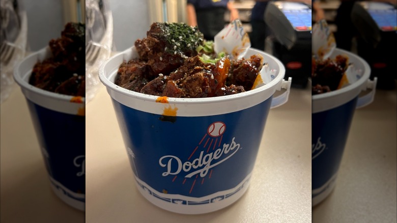 Dodgers-themed bucket of Korean fried chicken