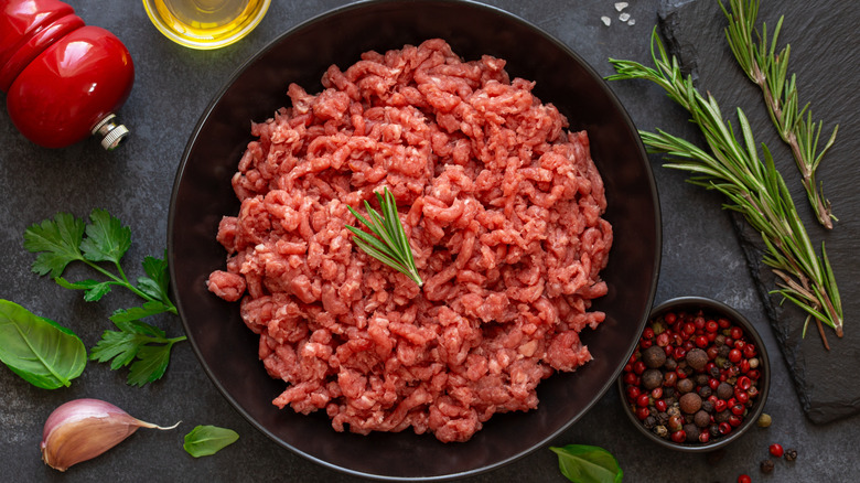 Raw beef mince on a plate.