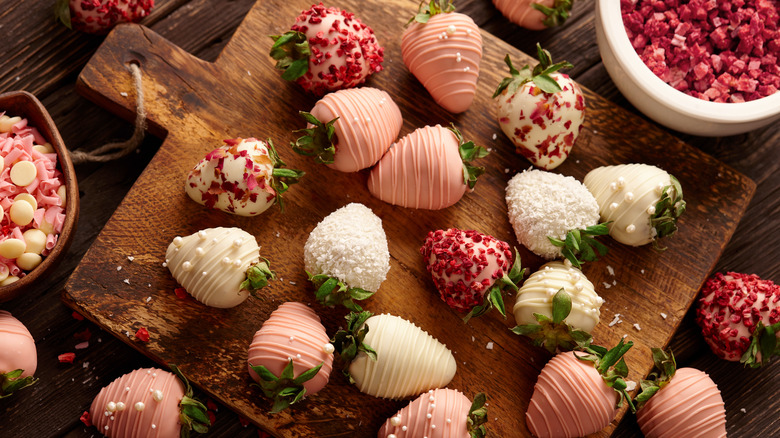 Pink chocolate-covered strawberries