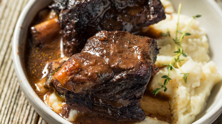 Braised short ribs on mashed potatoes