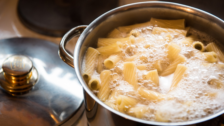 Pasta cooking in boiling water