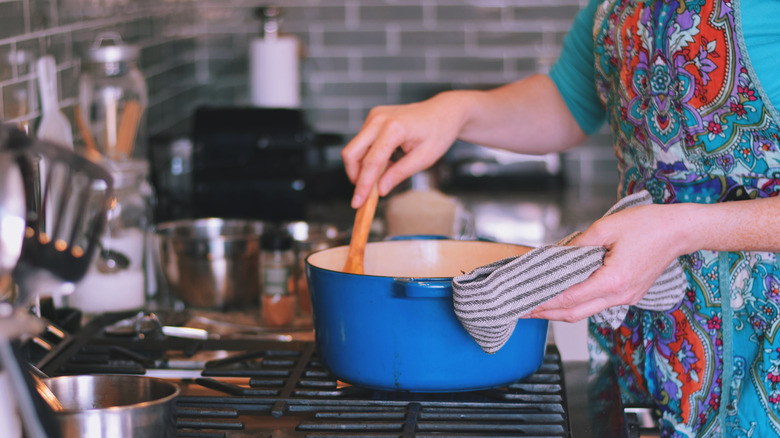 wooden spoon in Dutch oven
