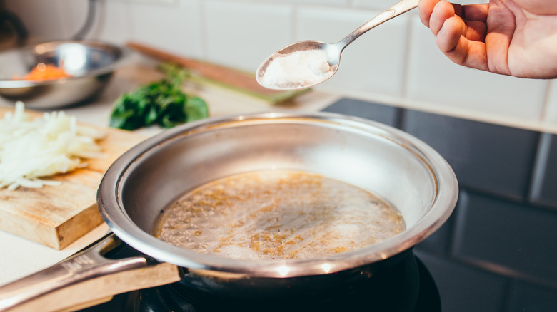 Baking soda and water in pan