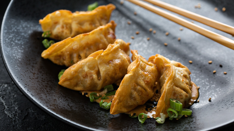 Fried potstickers on a plate