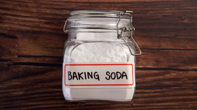 Jar of baking soda with handwritten label