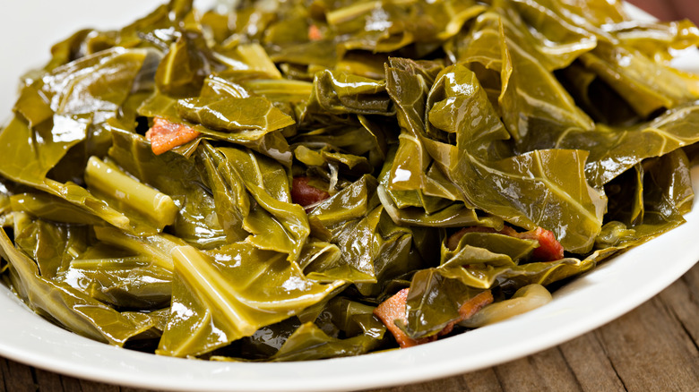 collard greens in a white bowl