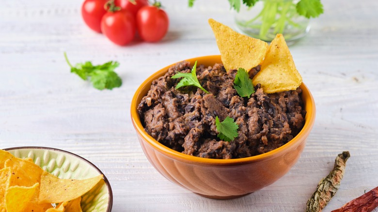 Bowl of refried black beans 