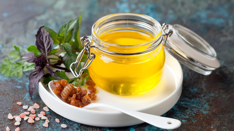 Fresh duck fat in jar