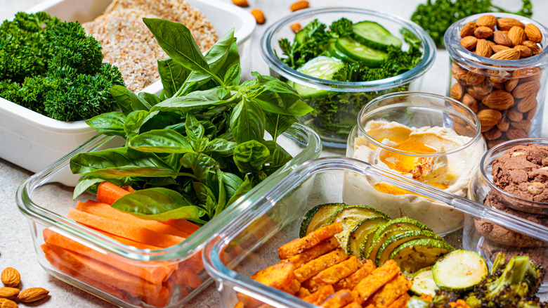 Containers of pre-sliced and cooked ingredients