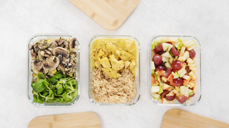 Bento boxes of prepped ingredients
