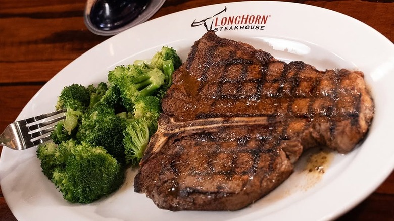 Porterhouse steak with broccoli from LongHorn Steakhouse.
