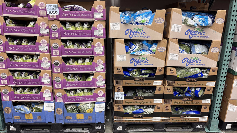 Bags of various greens sold at Costco.