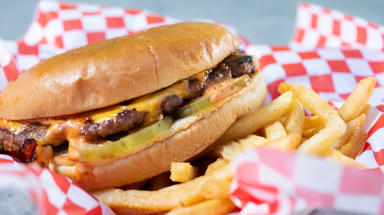 Classic cheeseburger with pickles