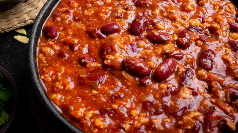 a pot a chili with beans
