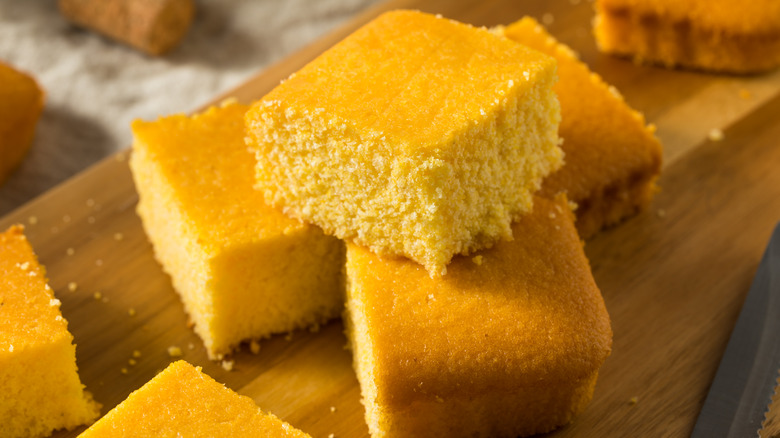 Stacked slices of cornbread 