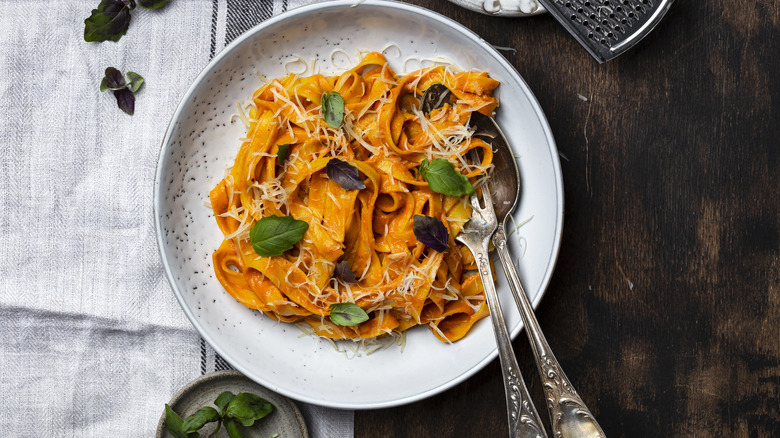 Pumpkin pasta on a plate