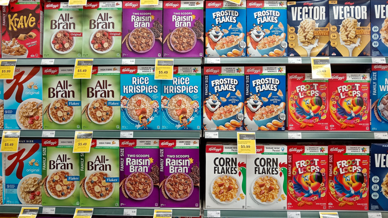 Various cereals in a supermarket.
