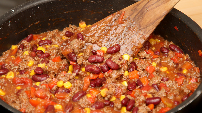 beautiful close-up of chili in pot