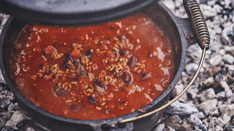 chili in bowl wiht spoon