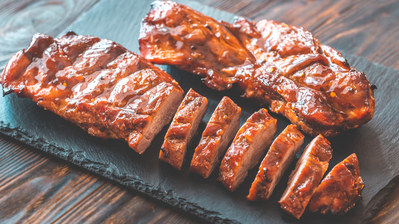 Sliced Chinese marinated pork.