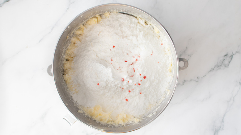 powdered sugar in a metal bowl