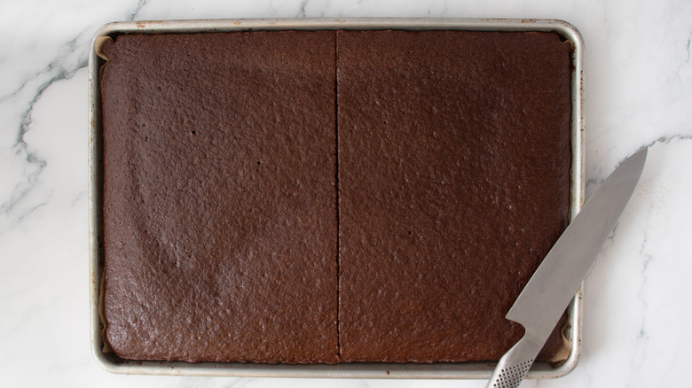 chocolate cake with a knife