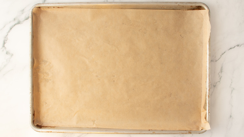 pan lined with brown paper
