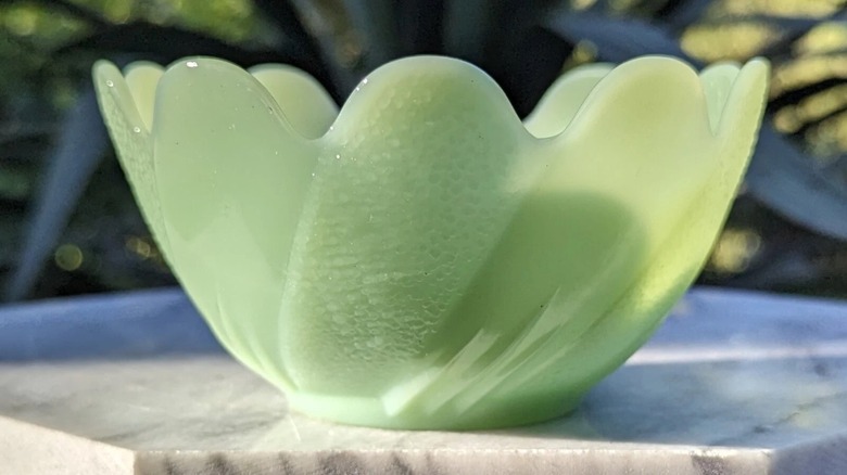 A Fire-King lotus custard bowl