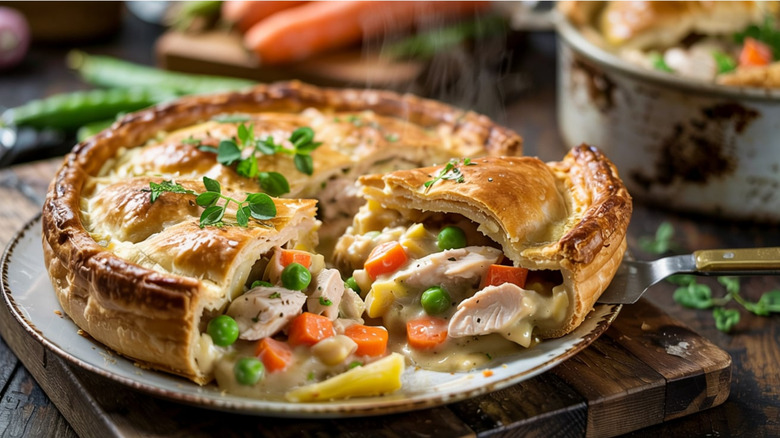 Chicken pot pie with carrots and peas