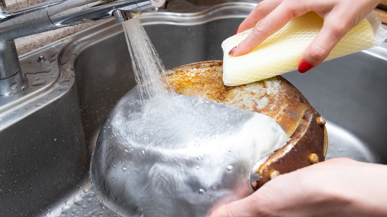 Pan in sink