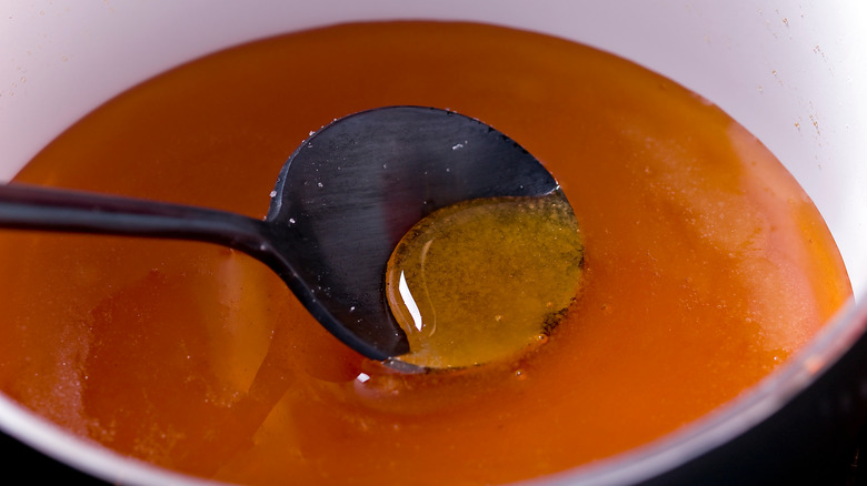 making caramel in a pot