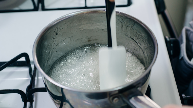 making caramel on the stove