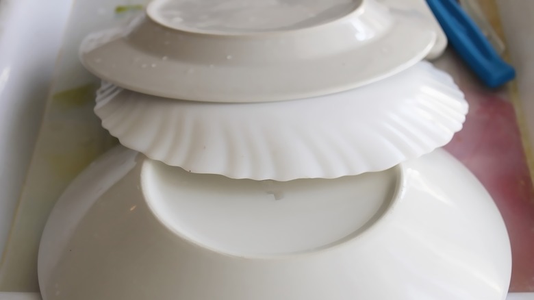 White dinner plates upside down 