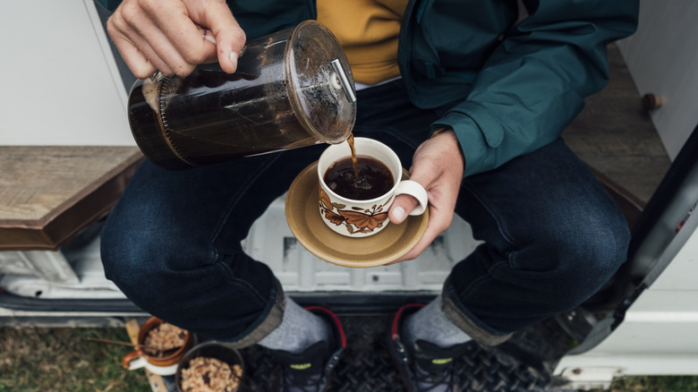 French press coffee outdoors